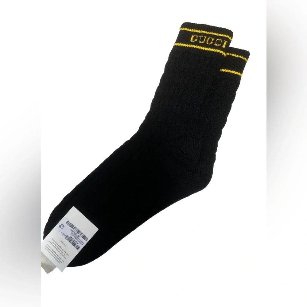 NWT Gucci Cable Knit Wool Black Long Socks Size L (26-28cm) - Picture 3 of 7